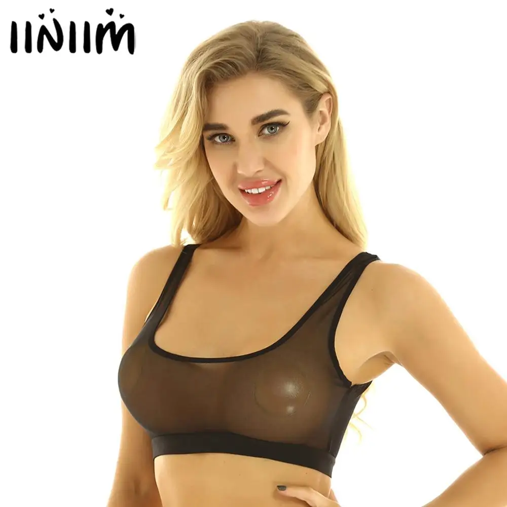 iiniim Women Female Sexy Lingerie Sleeveless See Through Mesh Bralette Bra Vest Tank Transparent Crop Tops Femme Nightwear