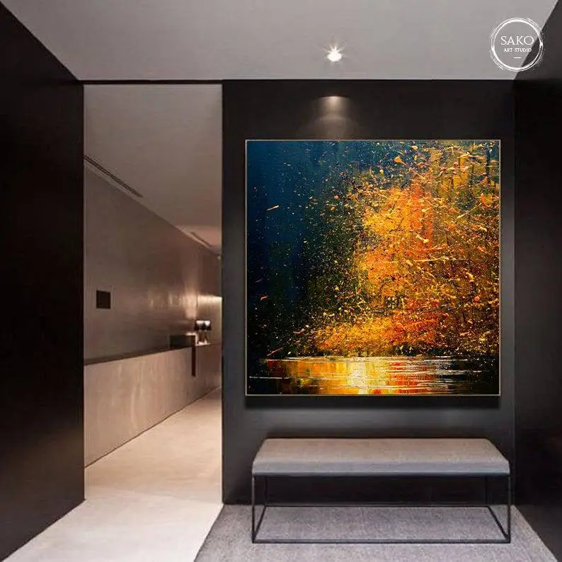 

Large Oil Painting Abstract Black Orange Art Oversize Painting Acrylic Painting Gold Painting Living Room Art Abstract Painting