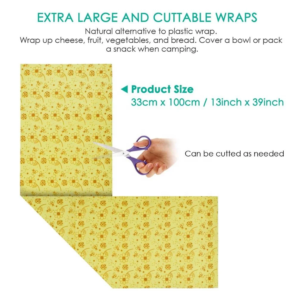 Beeswax Food Wrap 13*39 Inches Reusable Eco-friendly Food Cover Sustainable Seal Tree Resin Plant Oils Storage Snack Wraps