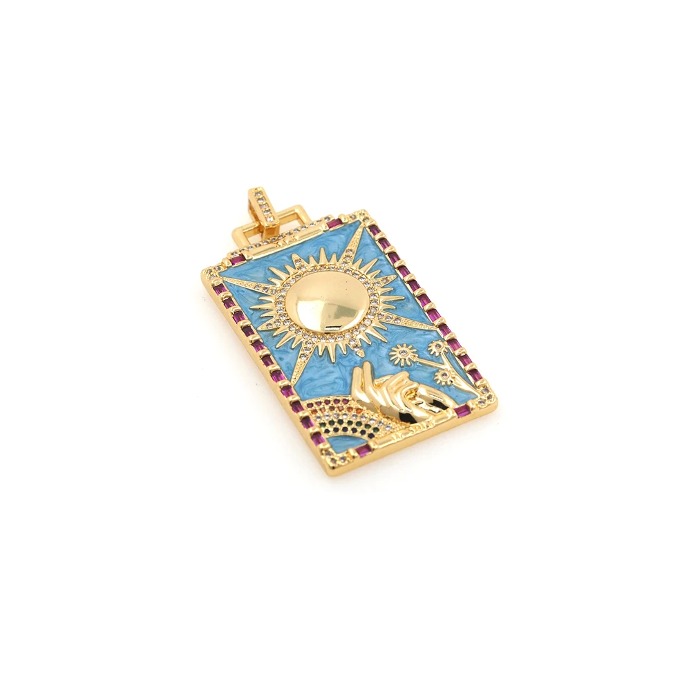 Fashion Blue Enamel Tarot Pendant Female Cubic Zirconia Sun Necklace Religious Jewelry DIY Jewelry Making Supplies