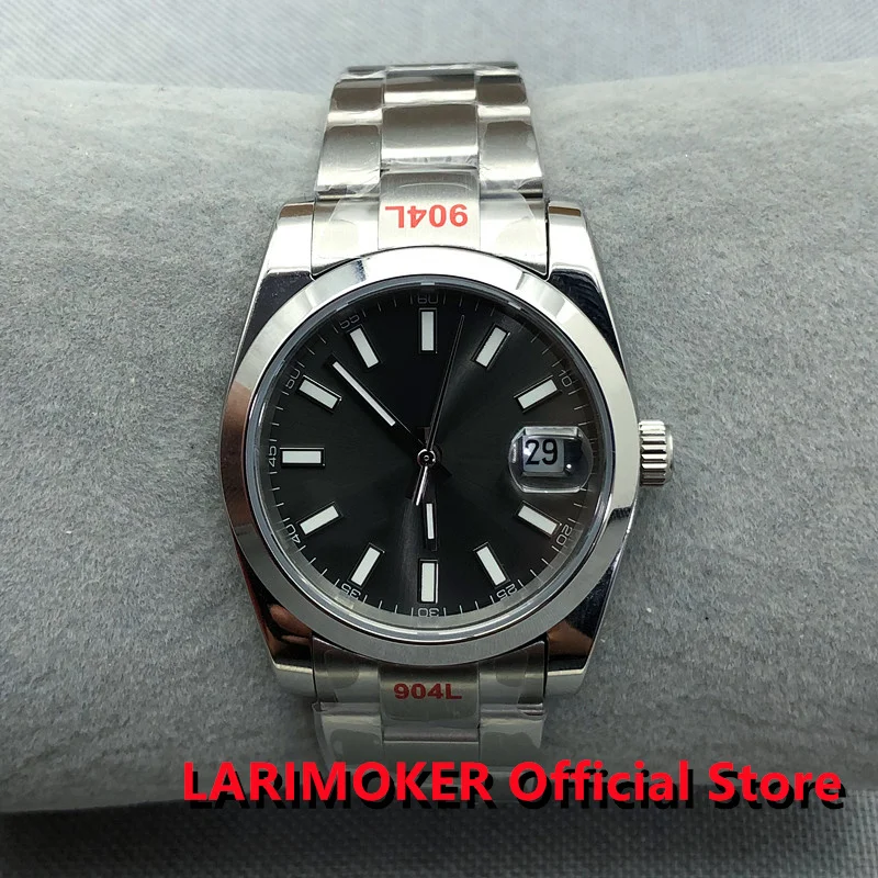 

LARIMOKER 36/39mm Dress Bezel Automatic Men Wristwatch Pearl 2813 MIYOTA 8215 Brushed Bracelet Date Magnifier Solid Back