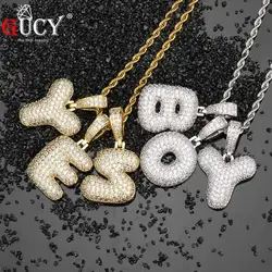GUCY A-Z  Name Bubble Letters Necklaces & Pendant Charm For Men Women Gold Silver Color Cubic Zircon Hip Hop Jewelry Gifts