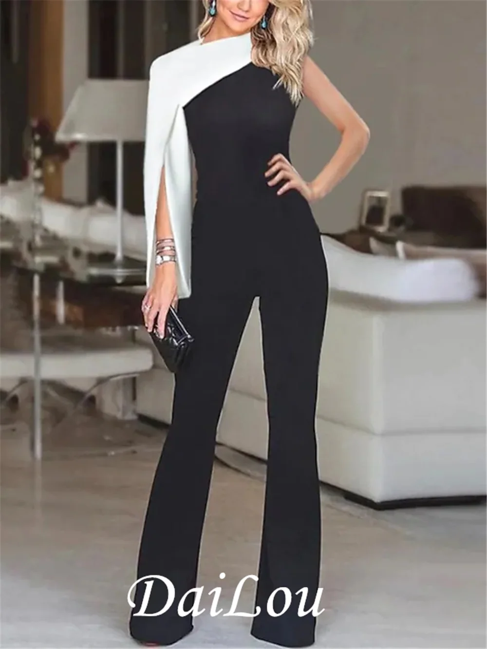 Overalls Minimalistischen Elegante Engagement Formale Abendkleid Lange Hülse der Schulter Bodenlangen Stretch Stoff Mit Eleganten