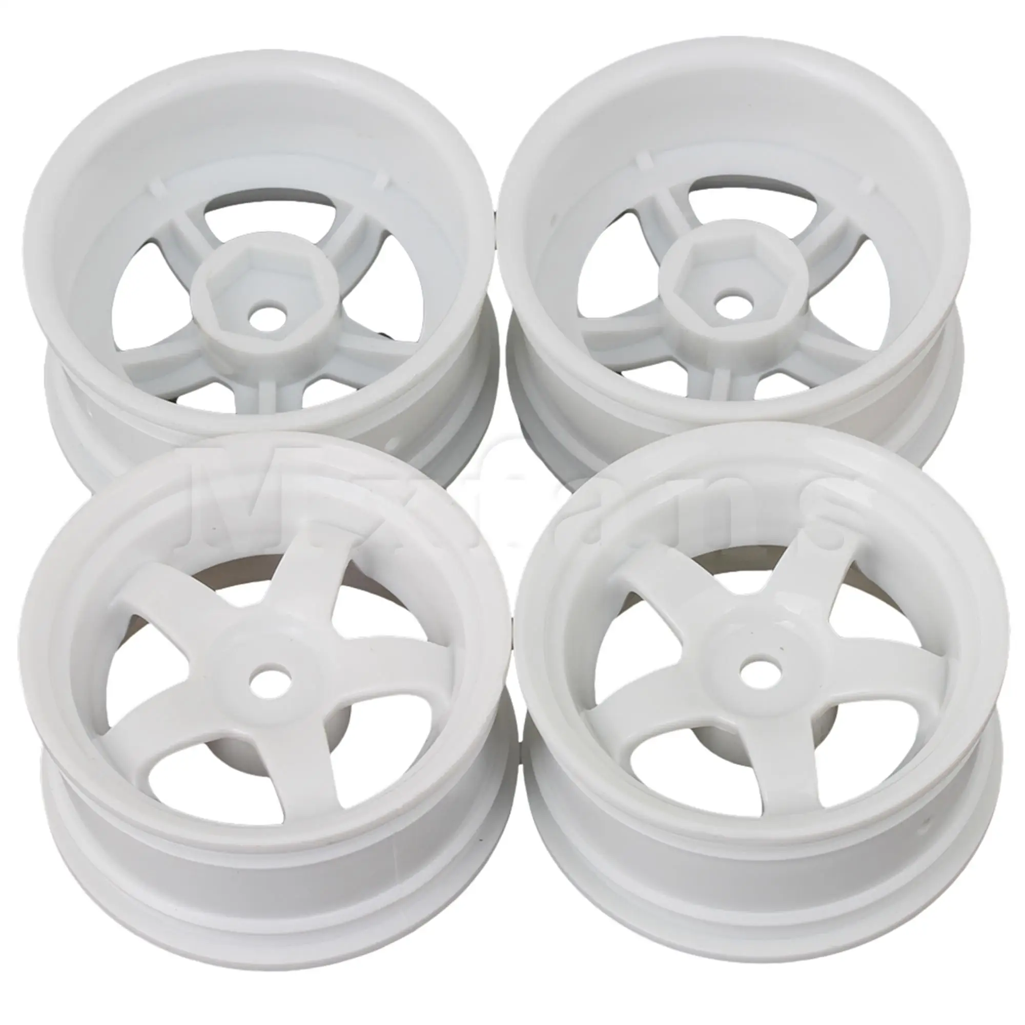 Mxfans 4Pcs RC 1:10 On Road Racing รถ Drift พลาสติกสีดำล้อสีขาวขอบ5-Spoke 52mm Dia