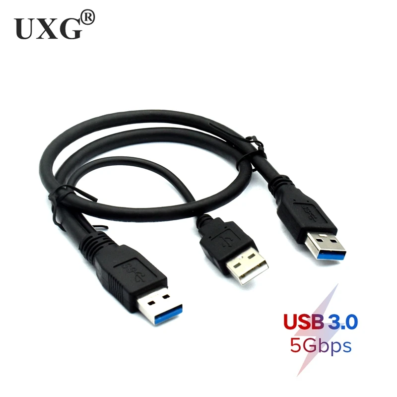 

60CM Newest Hot Sata data cable USB2.0 + USB 3.0 Type A to USB 3.0 A Male Y Cable Connector for Hard Disk