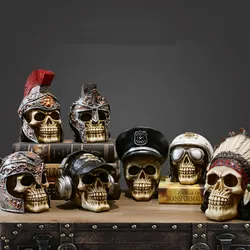 Estatua de calavera de resina Vintage creativa, accesorios de esqueleto, escultura, decoración de escritorio de oficina en casa, adorno, decoración de Halloween, regalo de cumpleaños
