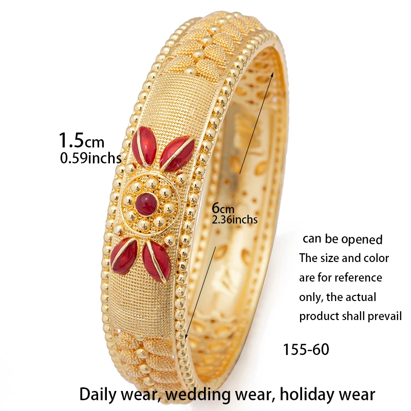 4pcs/Set Dubai Red Gold Color Bracelet Bangles For Women Wife wedding Two-color Bangles France Africa India Handmade Jewelry