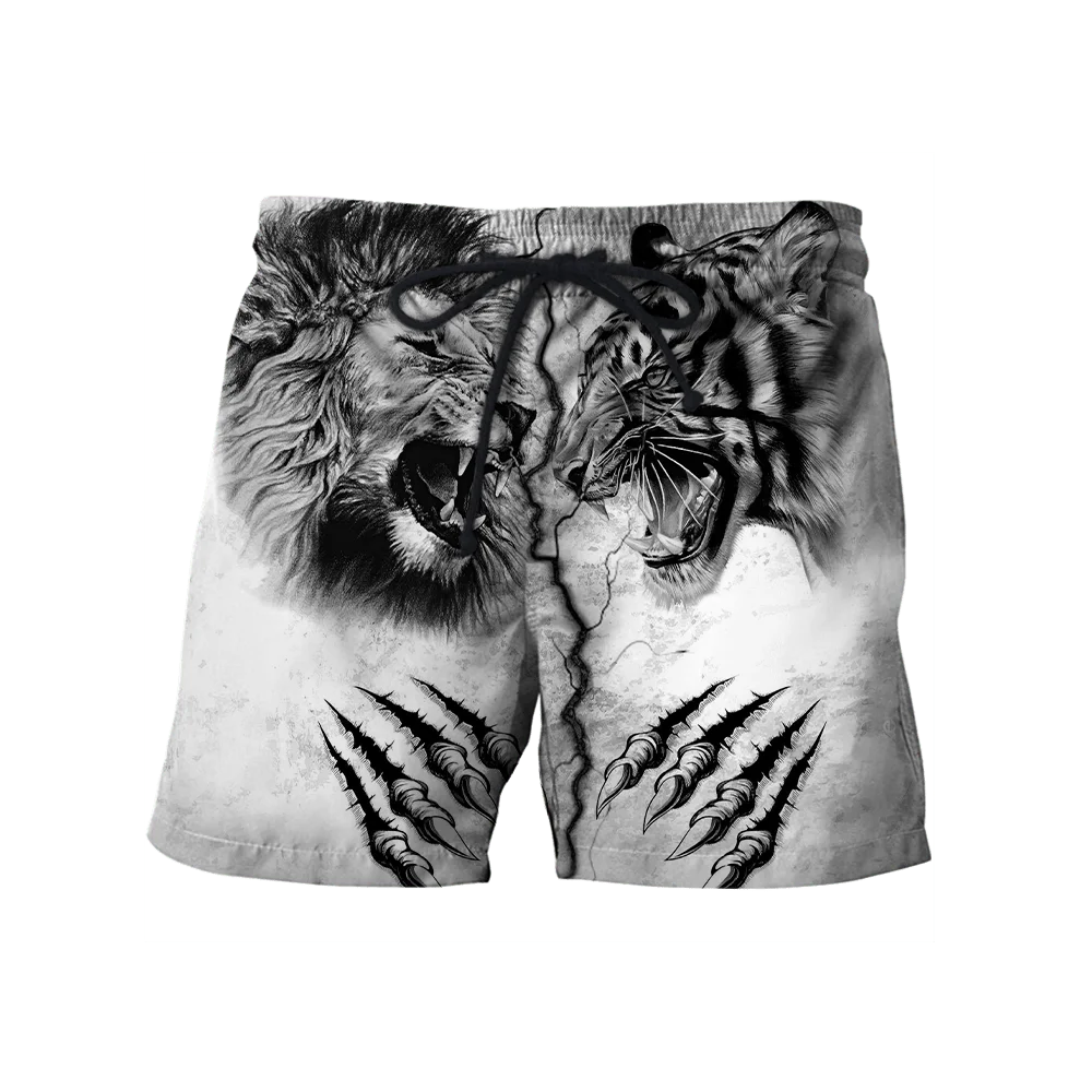 Tiger vs Lion Galaxy Lightning 3D Printed Mens Shorts Unisex Streetwear Shorts Summer Beach Harajuku Casual Shorts DK-12