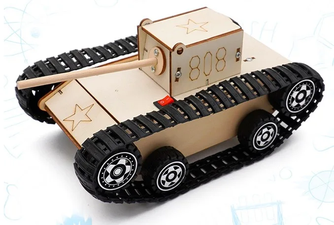 STEM Toys DIY Wooden 3D Tank Model Science Kit STEAM Assembly Toys Physics Electronic School Project Scientific Experiment Toys