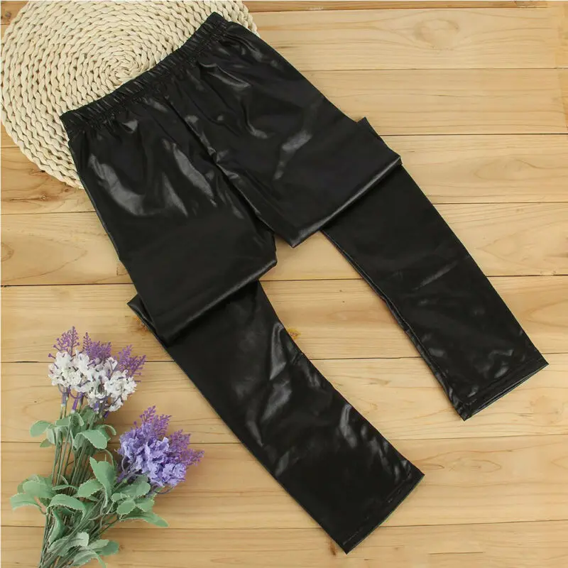 키즈 여자 아기 소년 유니섹스 바지 새로운 패션 단색 멋진 가죽 바지 스트레치 어린이 스키니 연필 레깅스 1-8Y