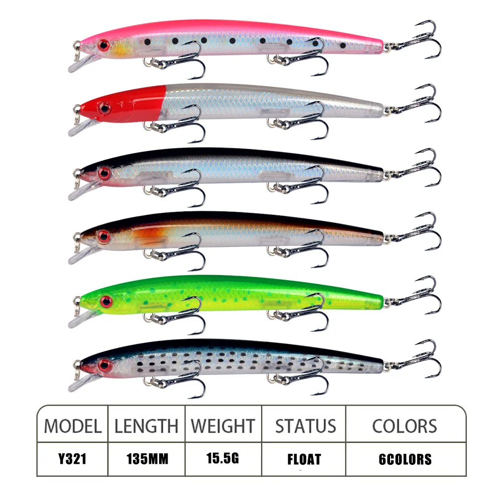 1PCS Popular Minnow Fishing Lure 13.5cm 15.5g Floating Hard Wobbler Crankbait 3D Eyes Artificial Bait Trout Pike Carp Fishing