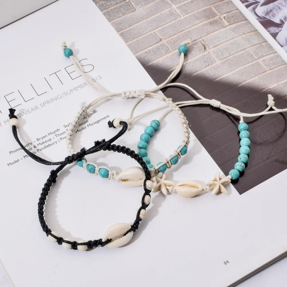 Simple Fashion Natural Stone Hand-woven Shell Bracelet Men Women Adjustable Ocean Beach Summer Vacation Bracelets Gift Wholesale