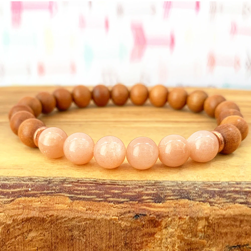 Wholesale Sandalwood AAA Grade Sunstone Wrist Mala Bracelet 8mm Natyral Crystals Happiness Bracelet for Women Emotional Balance