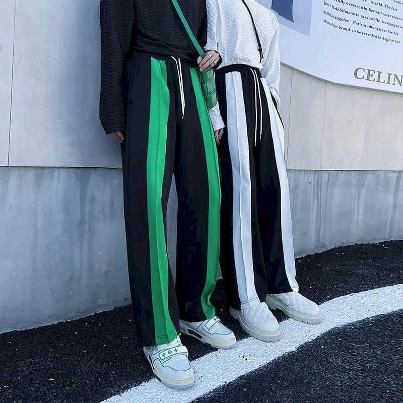 2021 autumn and winter suit men\'s green sports suit high street casual sweater tide brand loose Long-sleeved trousers stitched