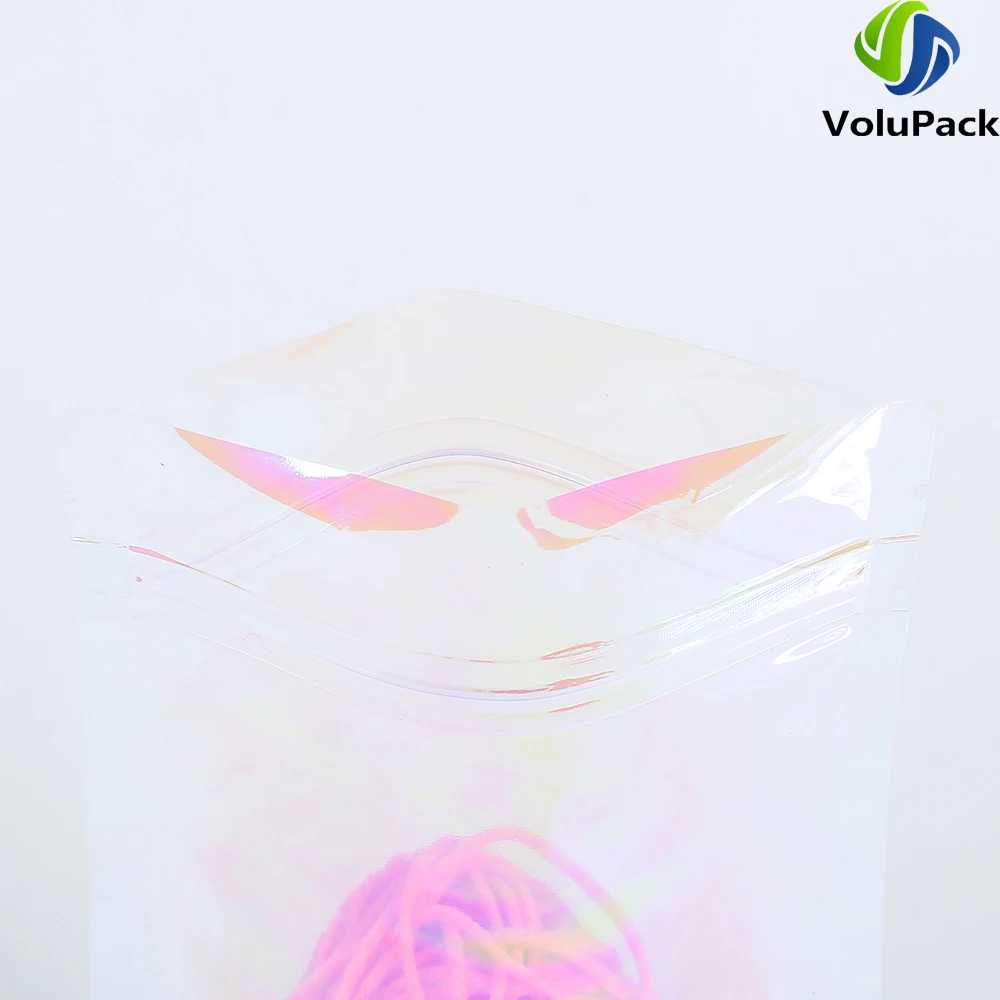 Eco Recyclable Plastic Packaging Bags, Holographic Pink Zip Lock Pouches, Smell Proof, Mylar, Living Room Organizer Bags