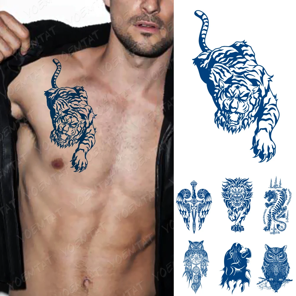 Juice Lasting Ink Tattoos Body Art Waterproof Temporary Tattoo Sticker Lion Dragon Totem Tatoo Arm Fake Tiger Sword Wing Tatto