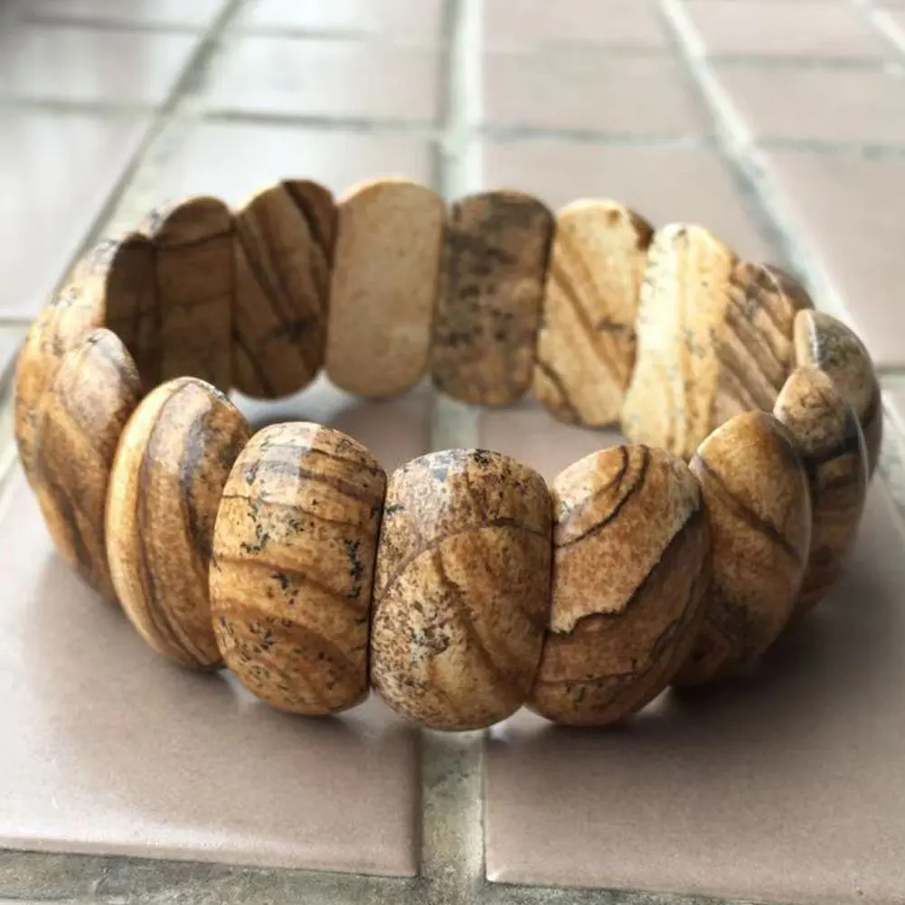 

Fashion Jewelry Beautiful Picture Jaspe Half Moon Elastic Bracelet FG9141