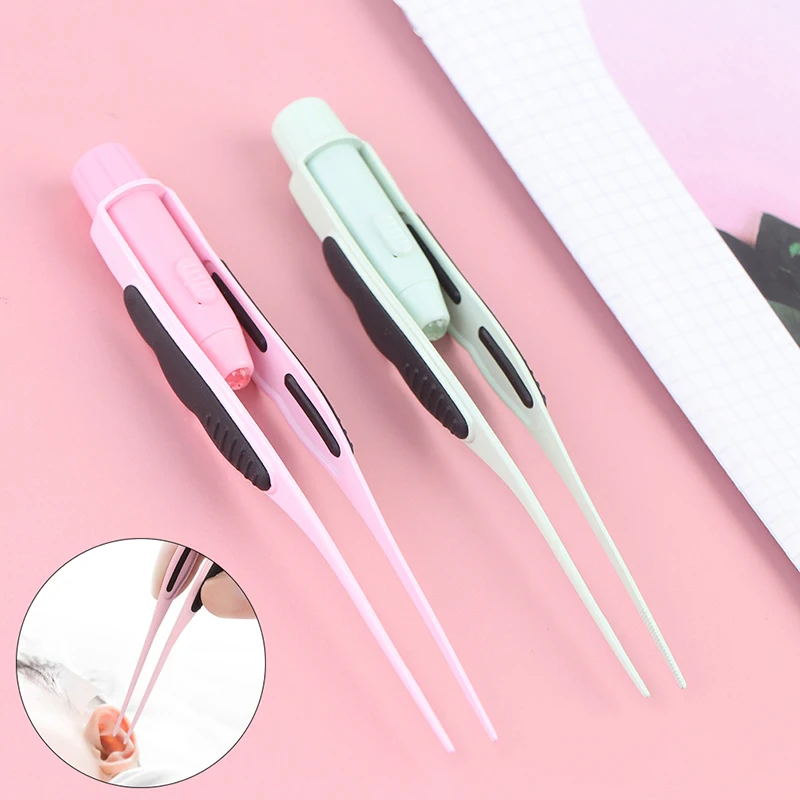 1PCS Professional Stainless Steel Ear Forceps Makeup LED Light Slant Tip Hair Removal Eyelashes Eyebrow Tweezers Makeup Tool