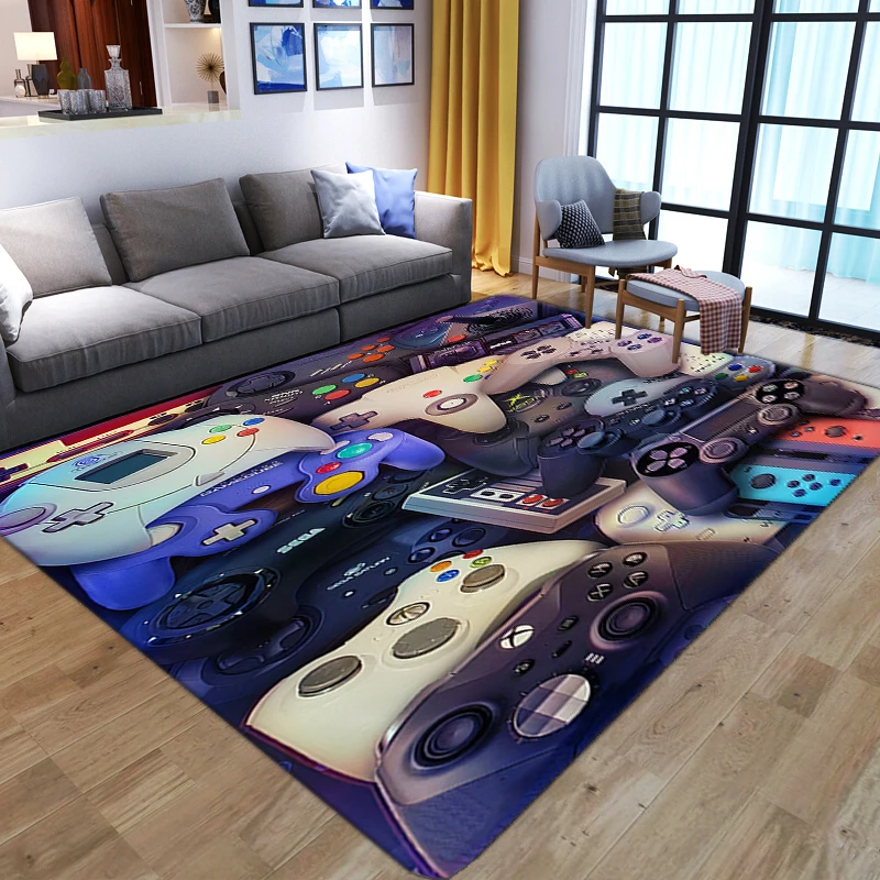 

Cartoon Child Gamer Area Rug 3D Gamer Controller Printed Carpets for Living Room Bedroom Anti-Slip Floor Mat Kid Play Big Carpet