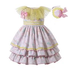 Pettigirl Cute Kids Summer Yellow and Pink Princess Dresses for Baby Girls Ruffle Boutique Clothes Outfits Size 2345681012 Years