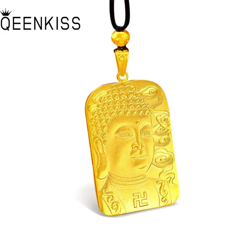 

QEENKISS PT516 Fine Jewelry Wholesale Hot Fashion Man Male Vintage Buddha Statue Rectangle 24KT Gold Pendant Charm No Chain