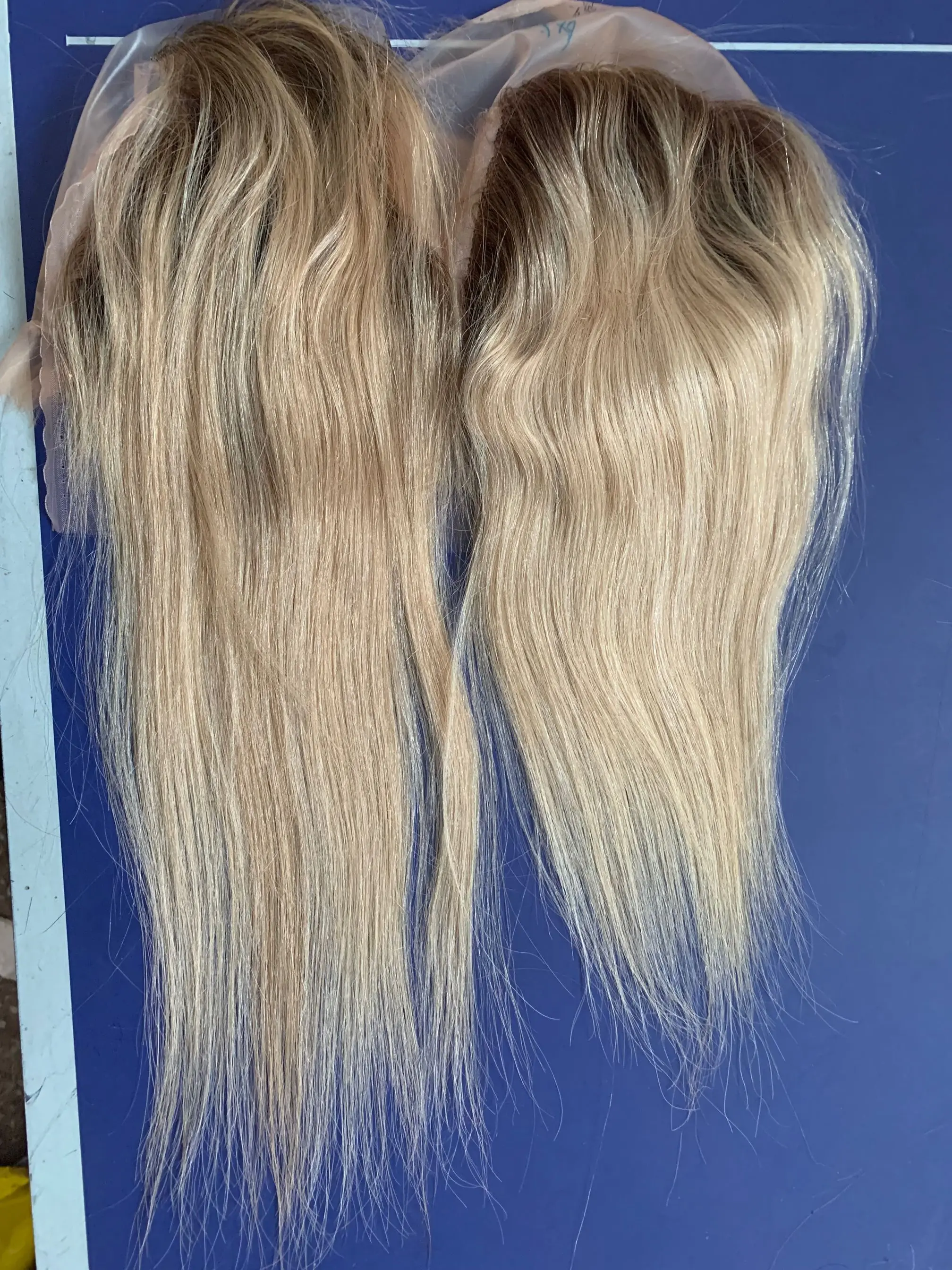 Topper completo de renda para mulheres, toupee mono com clipes, pedaço real de cabelo humano, reto natural, marrom ombre, desbotando para loiro, 613