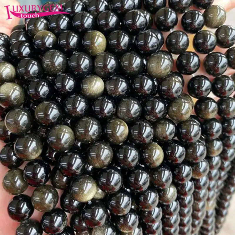 Natural Obsidian Stone Smooth Round Loose Spacer Beads 4/6/8/10/12/14mm DIY Jewelry Accessories 38cm sk102