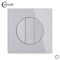 Coswall 3 Gang Momentary Contact Push Button Wall Light Switch Reset Pulse Switch Gray Grey Crystal Glass Panel R11 Series