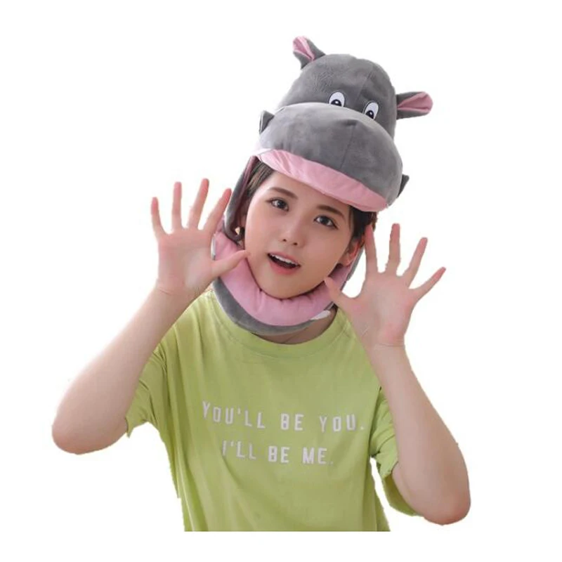 

Japanese Cute Hippo Headgear Hood Hat Plush Toy Birthday Stuffed Cap Gift