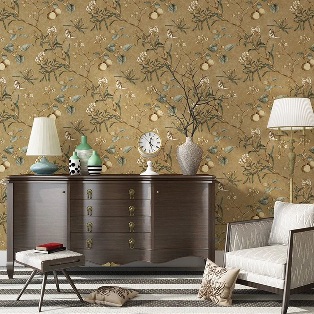 American Pastoral Wallpaper Vintage Flower and Bird Wall Mural  Retro Rural Wall Paper Non Woven Bedroom Living Room Decor