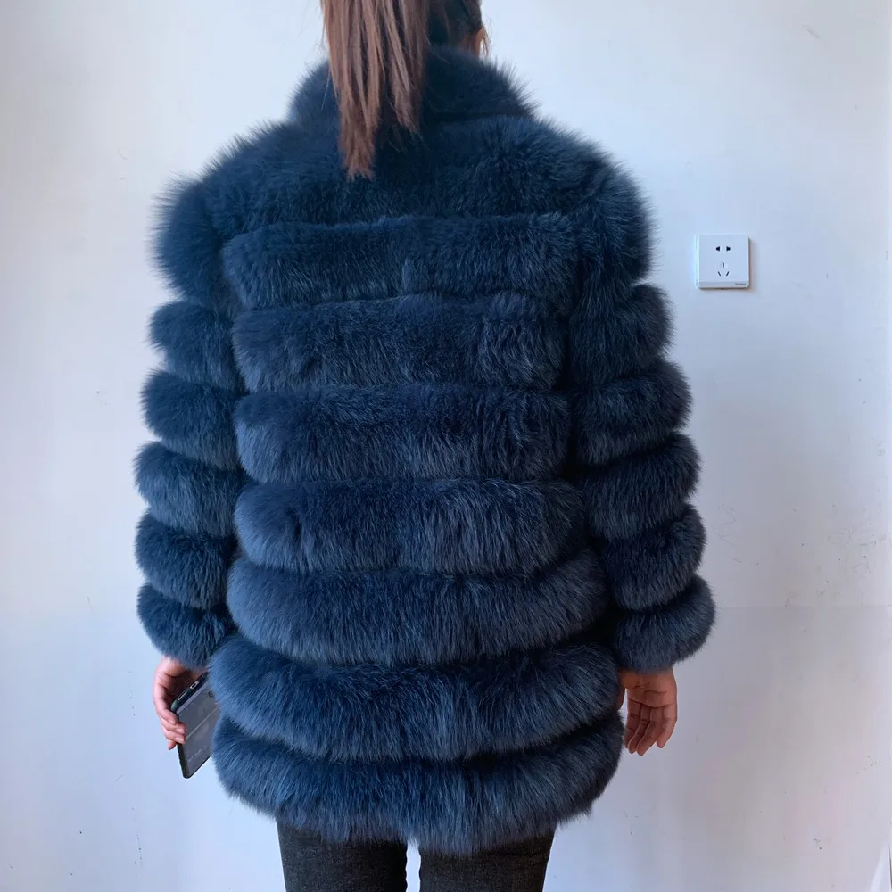 QIUNUOXI Hot Sale Luxurious Winter Thick Warm Real Genuine Fox Fur Coat 100% Real Fox Fur Jacket Outwear Overcoat Plus Size