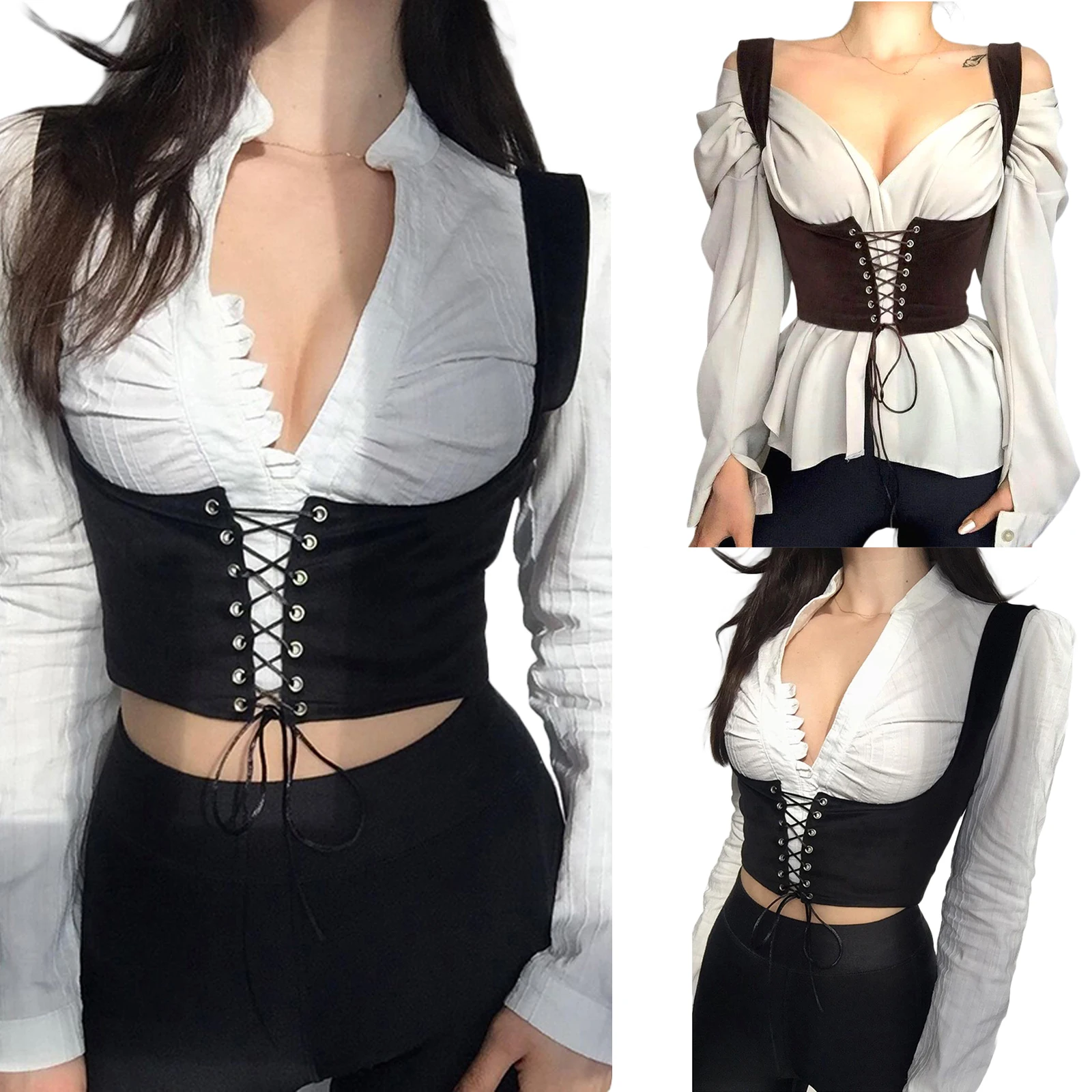 

Gothic Punk Sexy Vintage Bandage Corset Vintage Aesthetic Eyelet Lace Up Skinny Corsets Grunge Goth Accessories Dress Underbust