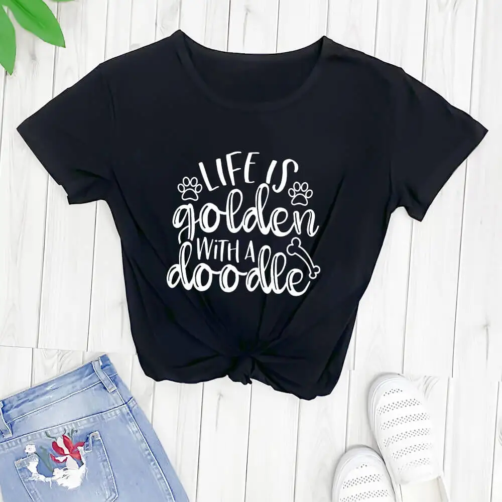 Life is golden with a doodle Golden Doodle shirt New Arrival Casual 100%Cotton Funny T Shirt Dog Lover Gift Dog Lover Shirt