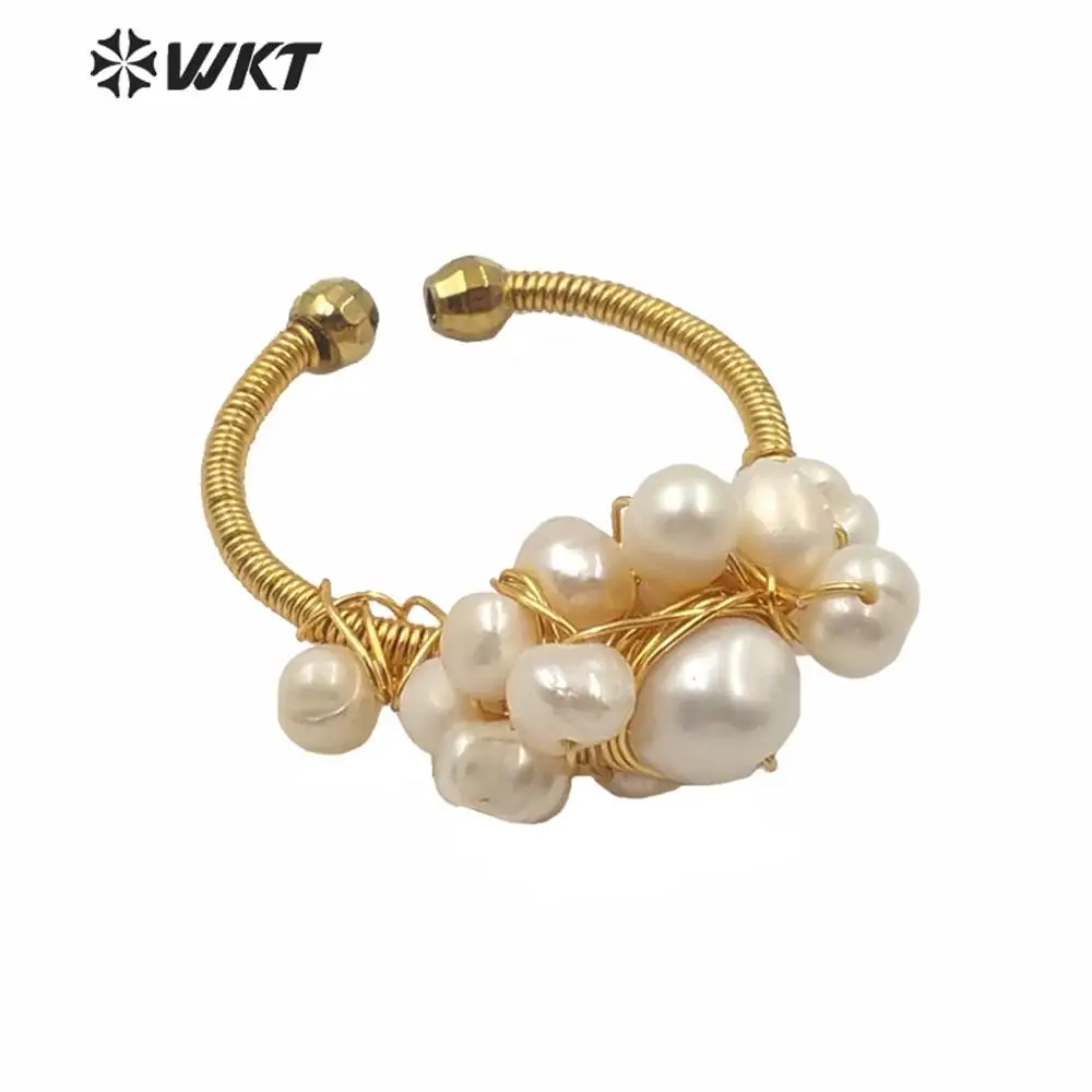 

WT-MPR006 Luxury Women Wedding Gift Rings Natural White Pearl Wire Wrapped Rings Lady Jewelry Rings Italy Designer