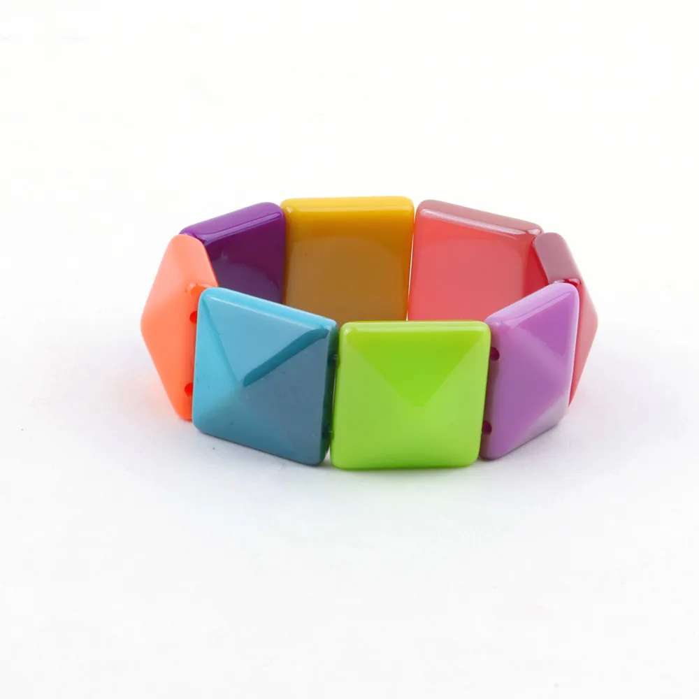 FishSheep Colorful Wide Acrylic Stud Bracelets Bangles For Women Resin Charm Cuff Stretch Bracelets Wristband Fashion Jewelry