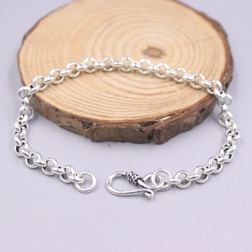 

Real 925 Sterling Silver Bracelet 5mm Rolo Link Chain 7.67inch 19.5cm Length Stamp S925 On Clasp