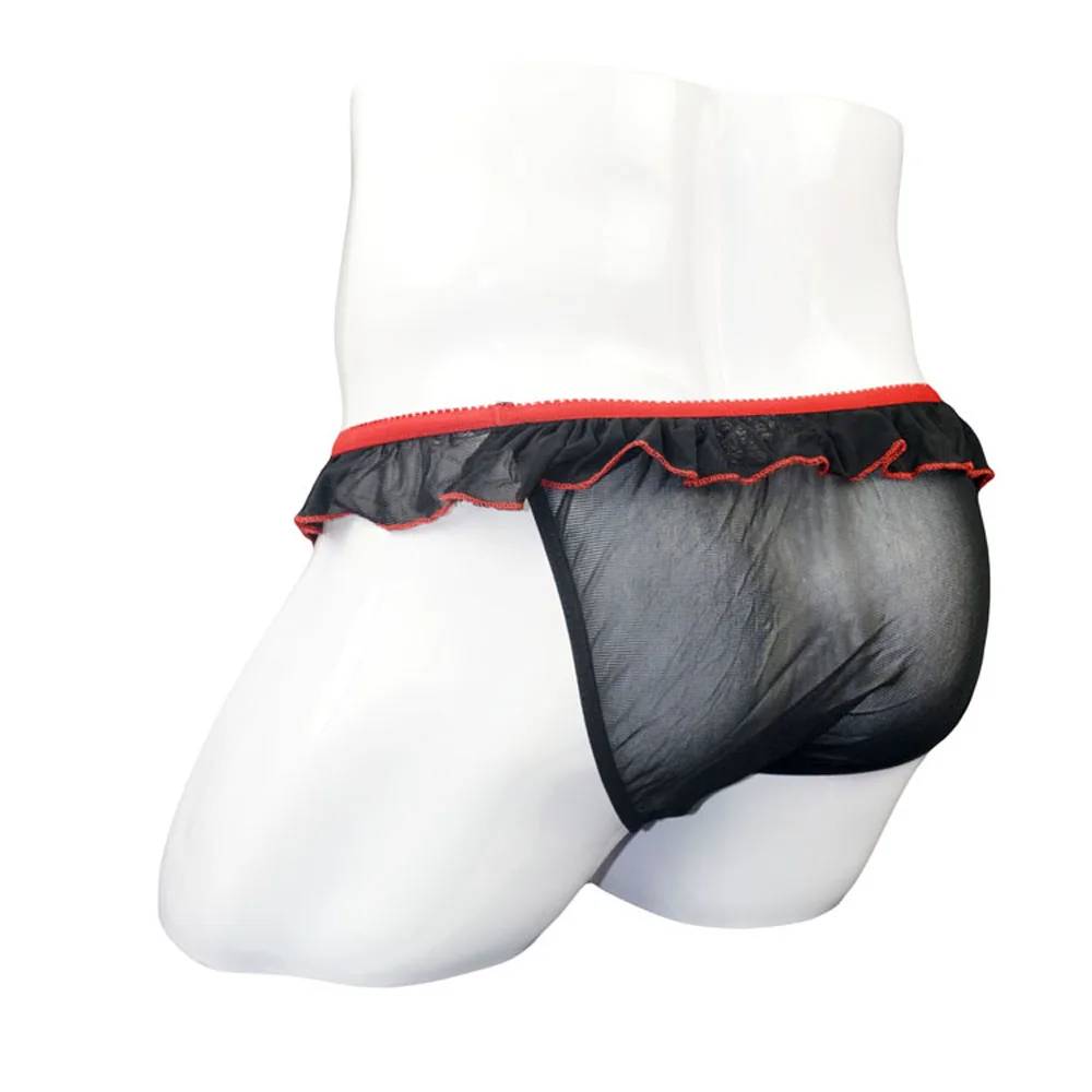 Ropa interior Sexy para hombre, calzoncillos de encaje transparente, falda, pantalones, color negro y rojo, ZJH139S