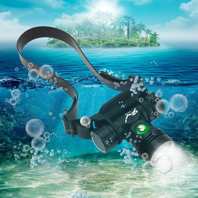 D2 200M Diving Headlamp Underwater Headlight XM-L2 Led Scuba head Flashlight Torch Waterproof IPX8 18650 Dive Suits Lamp Light