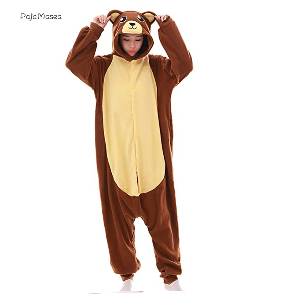 XXL Braun Braun Bär Weiche Männer Frauen Pyjamas Tier Onsie Kostüm Cartoon Männer Onesies für Erwachsene Cosplay Waschbär Kigurumi