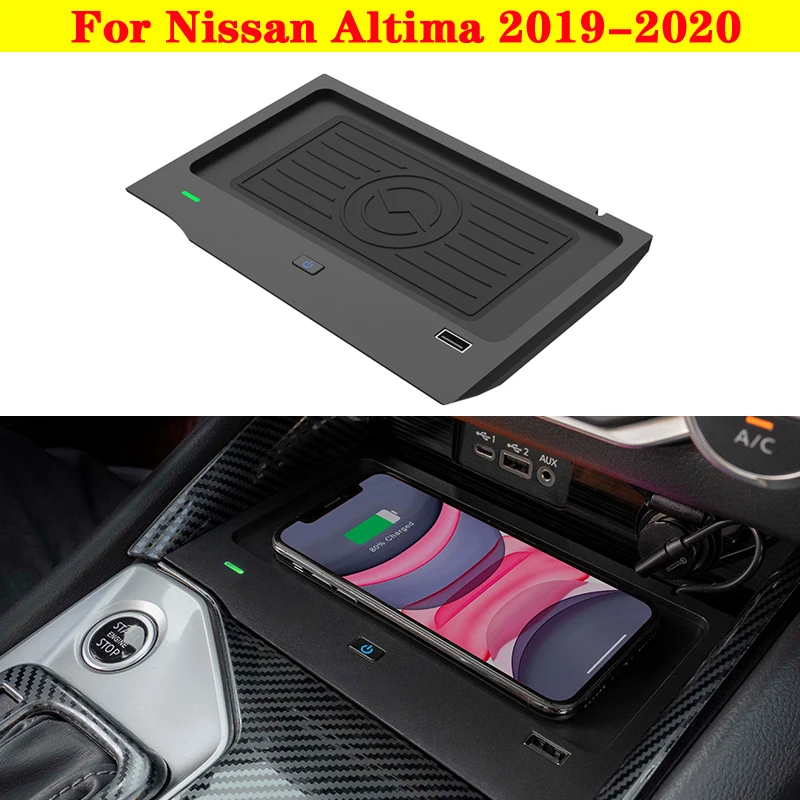 Car Wireless Charger Plate 10W Fast Charging Phone Holder Cellphone Accessories Interior Parts For Nissan Altima 2019-2020