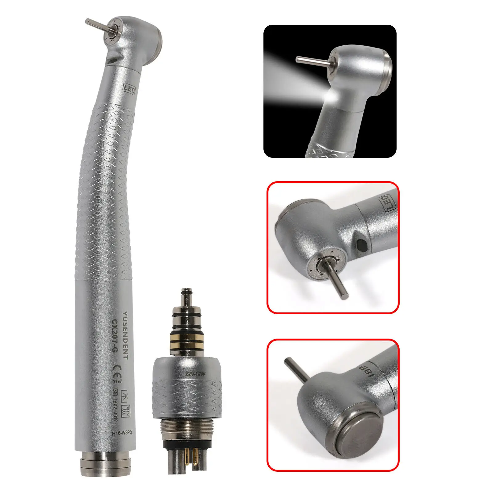 

COXO Dental Fiber Optic LED High Speed Turbine Three Water Spary Handpiece With Quick Coupler 6 Hole GW