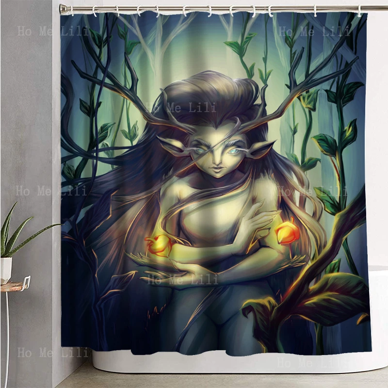 Dark Fairy Tale Nature Spirit Artwork The Deer Vines Antlers Dryad Elf Ears Character Design Shower Curtain By Ho Me Lili