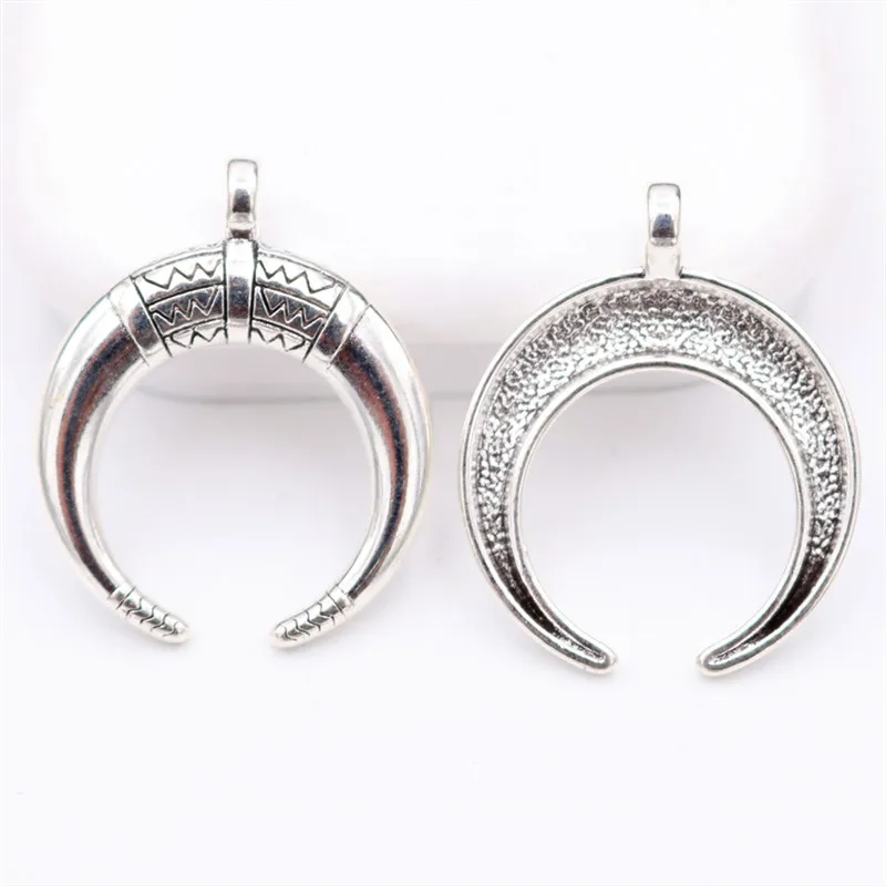 10pcs Antique Silver Color Retro Horns Crescent Moon Alloy Pendant DIY Charms For Jewelry Crafts Making 33*28mm A244