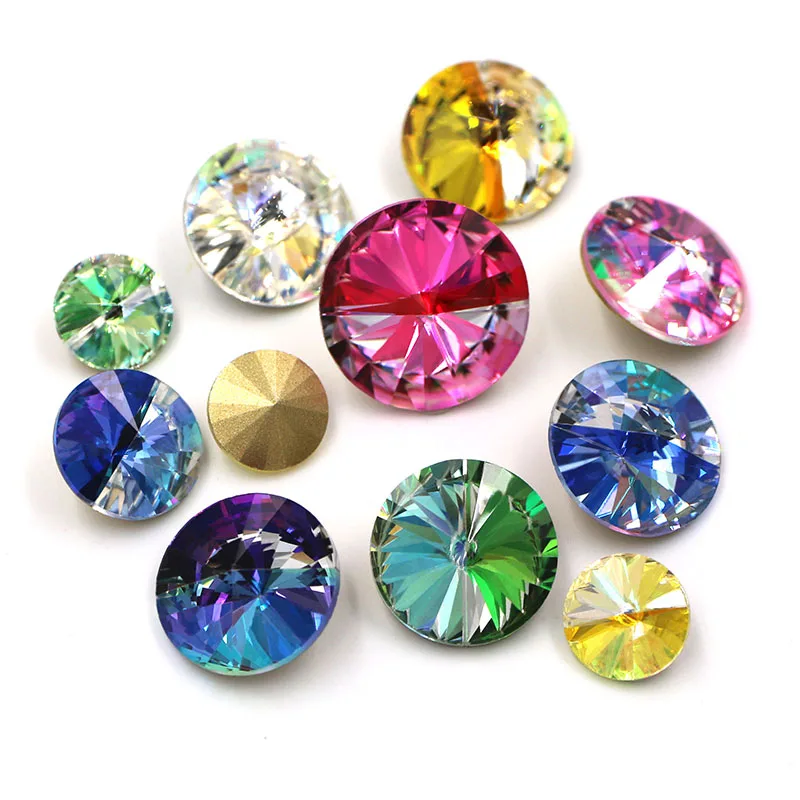 Nail Decorations Strass Crystal Rivoli Laser Pointback Round Shape Loose Rhinestones Glue on Clothing/Jewelry Accessories