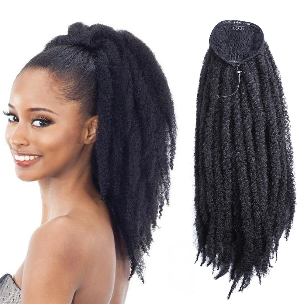 18 polegada longo afro kinky encaracolado cordão rabo de cavalo peruca crochê marley tranças torção peruca clipe sintético em extensões de cabelo