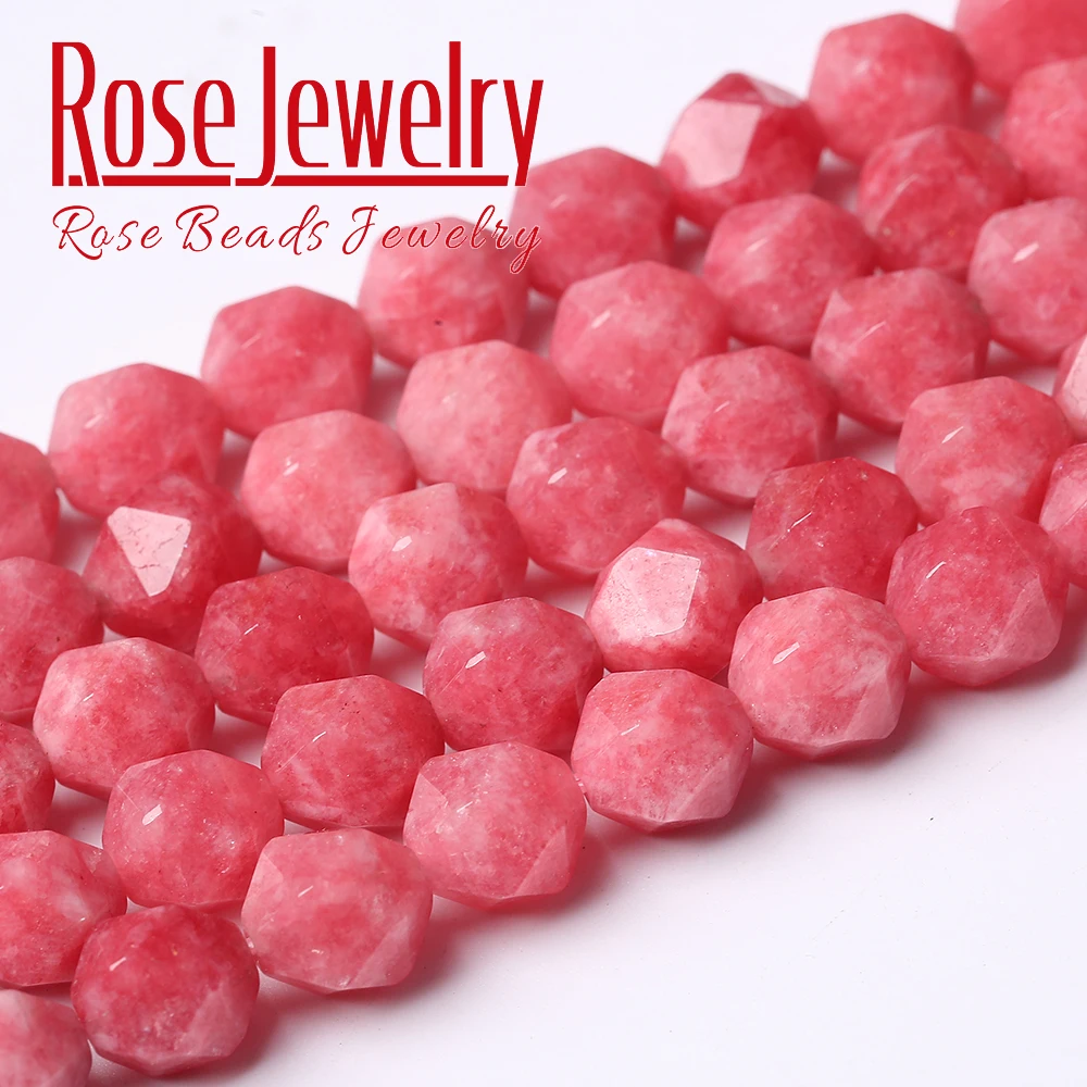 Faceted Rhodonite Natural Stone 6/8/10MM Spacers Red Loose Beads for Jewelry Making DIY Bracelets Necklace Accessories Wholesale