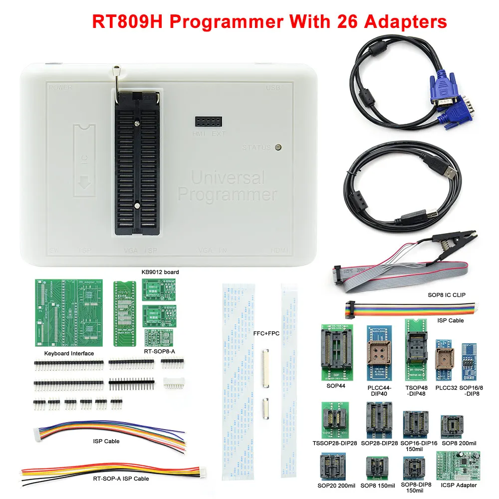 Imagem -03 - Universal Programador Emmc-nand Flash Mais 35 Itens Mais Tsop56 Bga48 Edid Cabo Vga Multi-função Calculadora de Programação Rt809h