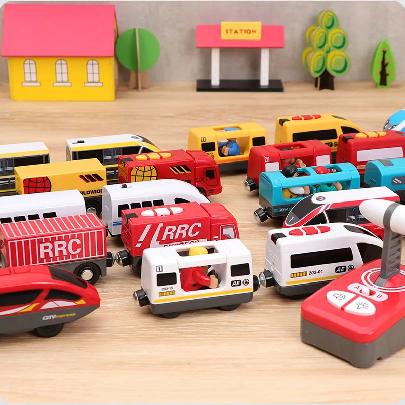 RC Electric Train Set Locomotive Magnetic Train Diecast Slot Toy Fit for Brio Wooden Train Railway Track Toys for Kids Gifts