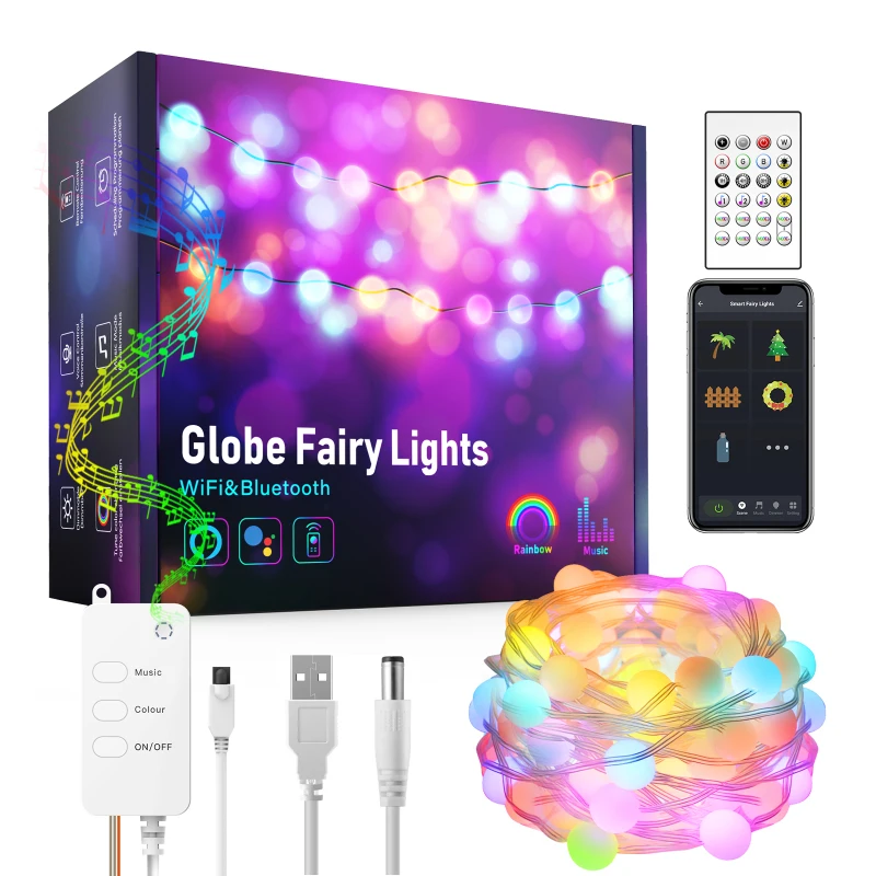 

Christmas USB 33/66 LEDS Tuya Bluetooth WiFi Smart Globe Fairy Light WaterProof RGB Strip Light Remote Control Alexa Google Home