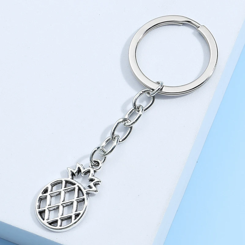 Pineapple Keychain Alloy Fruit Key Ring Silver Color Key Chains For Women Men DIY Car Hanging Simple Jewelry Handmade Gifts